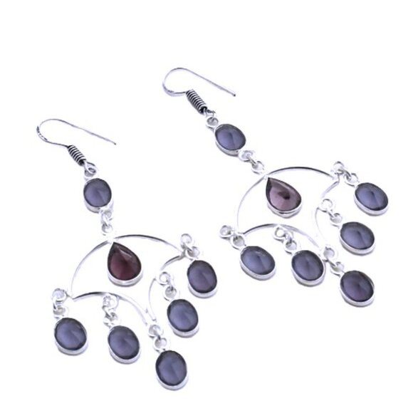 Amethyst Gemstone Sterling Silver Drop Dangle Earrings - Picture 2 of 2